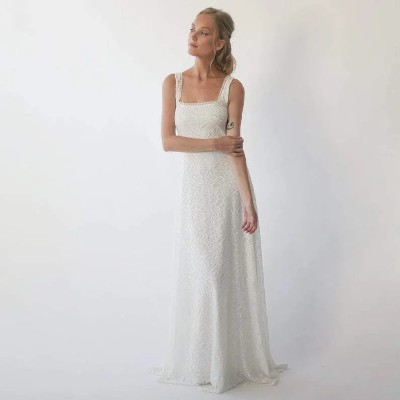 Square Neckline Rustic  Wedding Dress  #1277