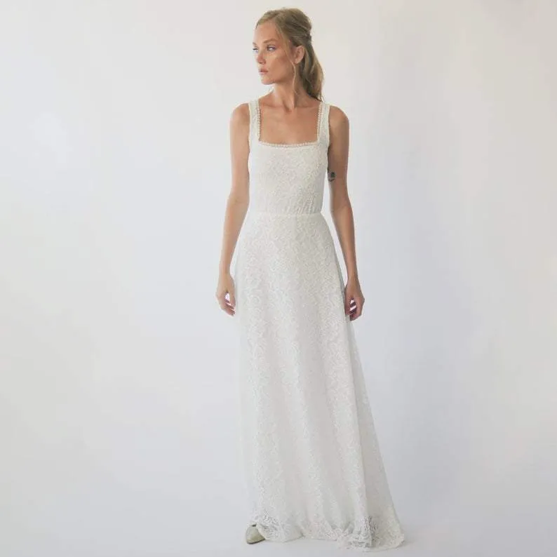 Square Neckline Rustic  Wedding Dress  #1277