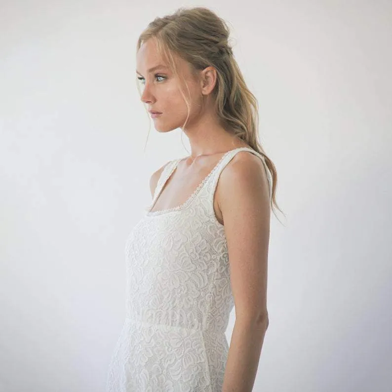 Square Neckline Rustic  Wedding Dress  #1277