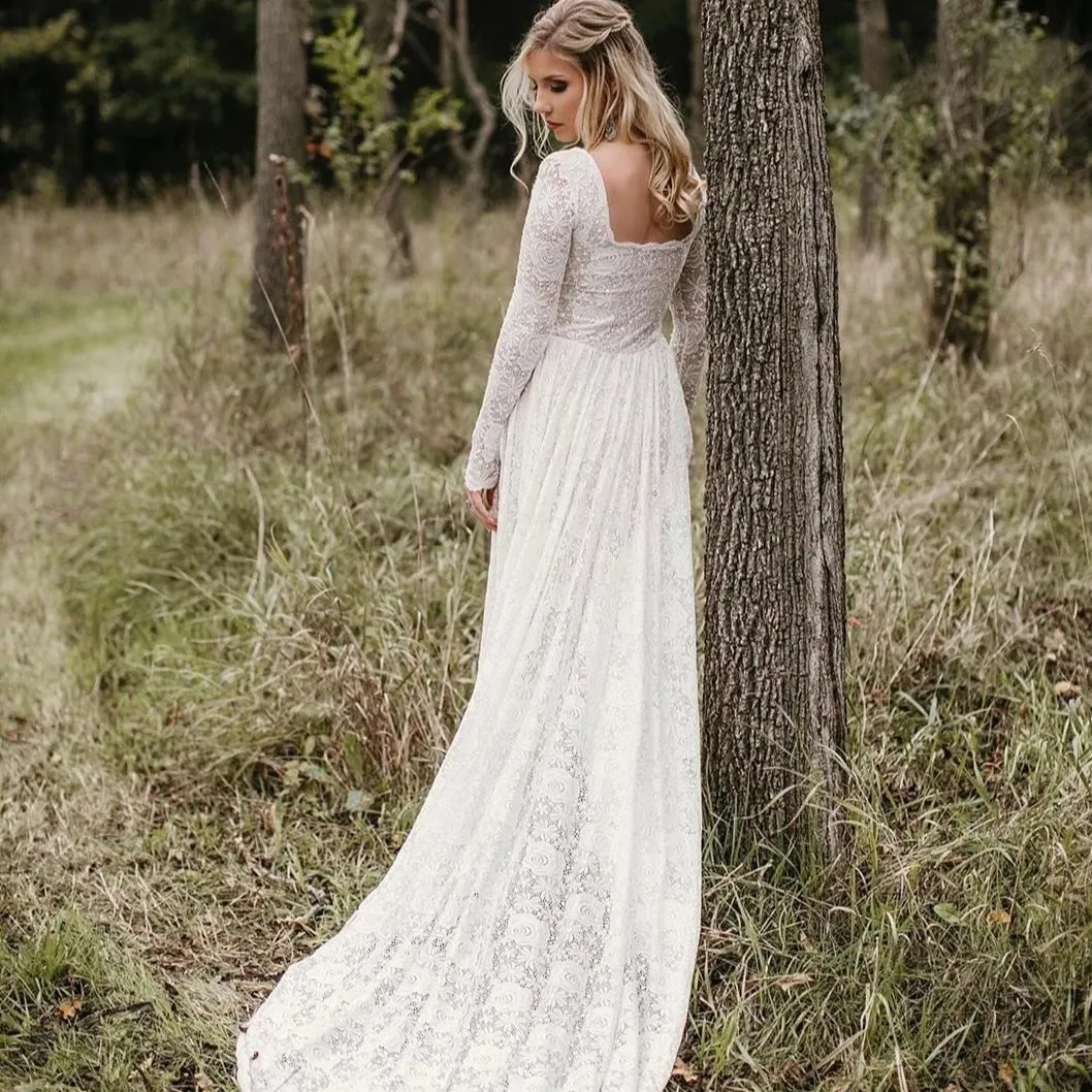 Square Neckline Wedding Train Dress #1207