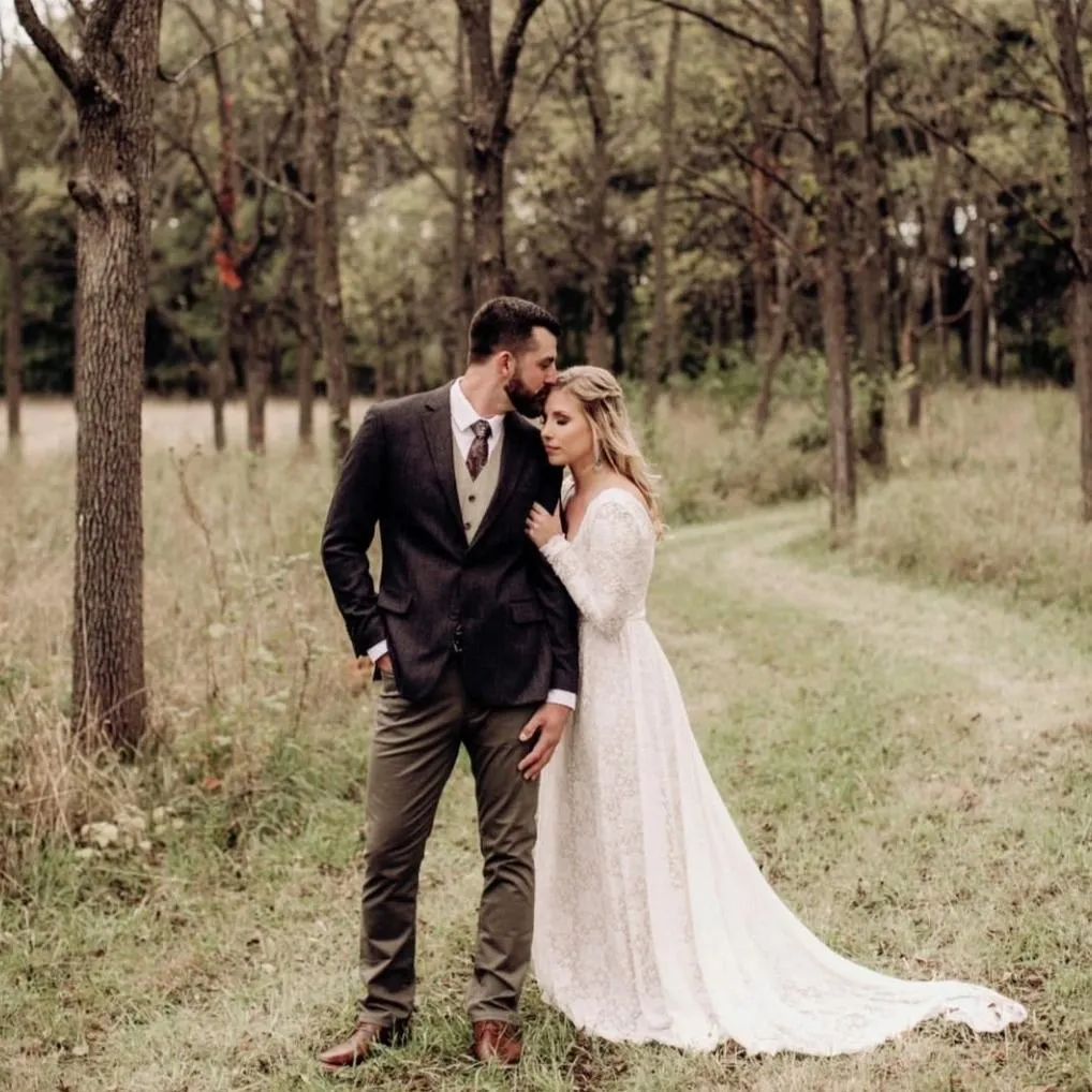 Square Neckline Wedding Train Dress #1207