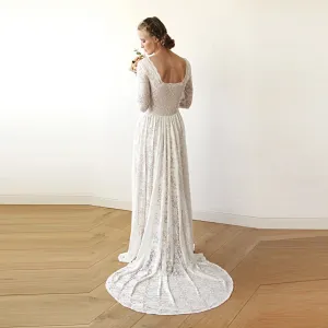 Square Neckline Wedding Train Dress #1207