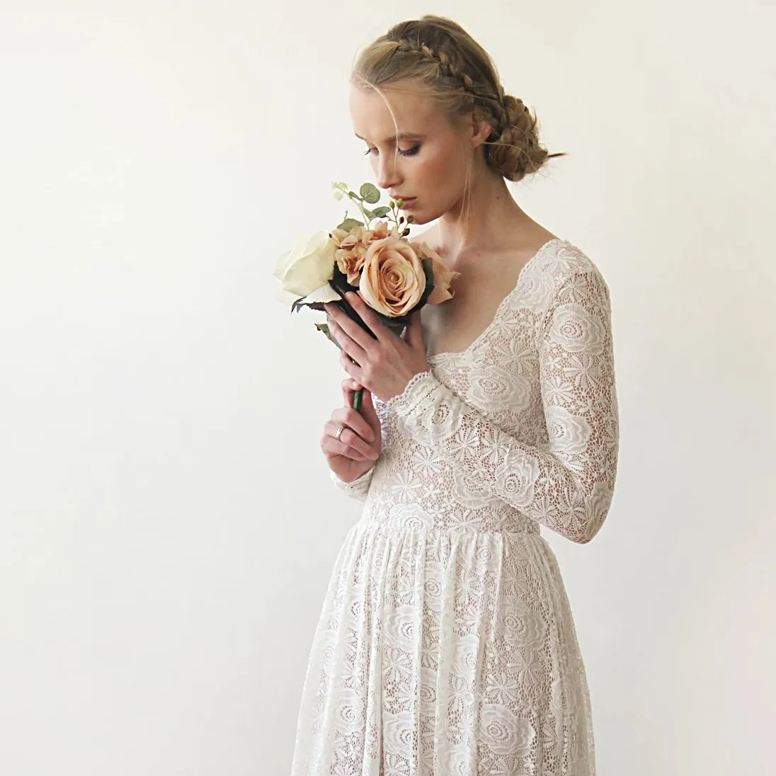 Square Neckline Wedding Train Dress #1207