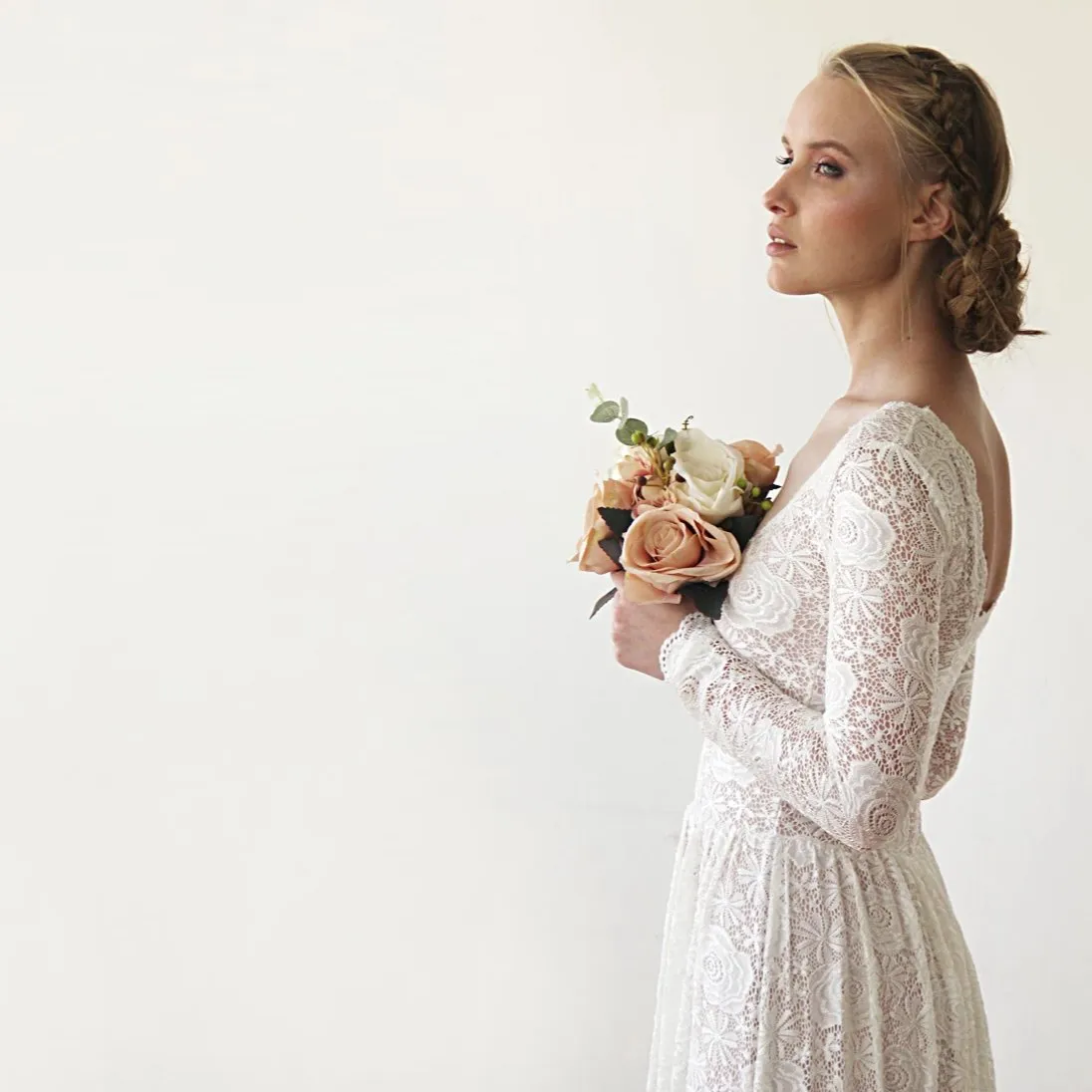 Square Neckline Wedding Train Dress #1207