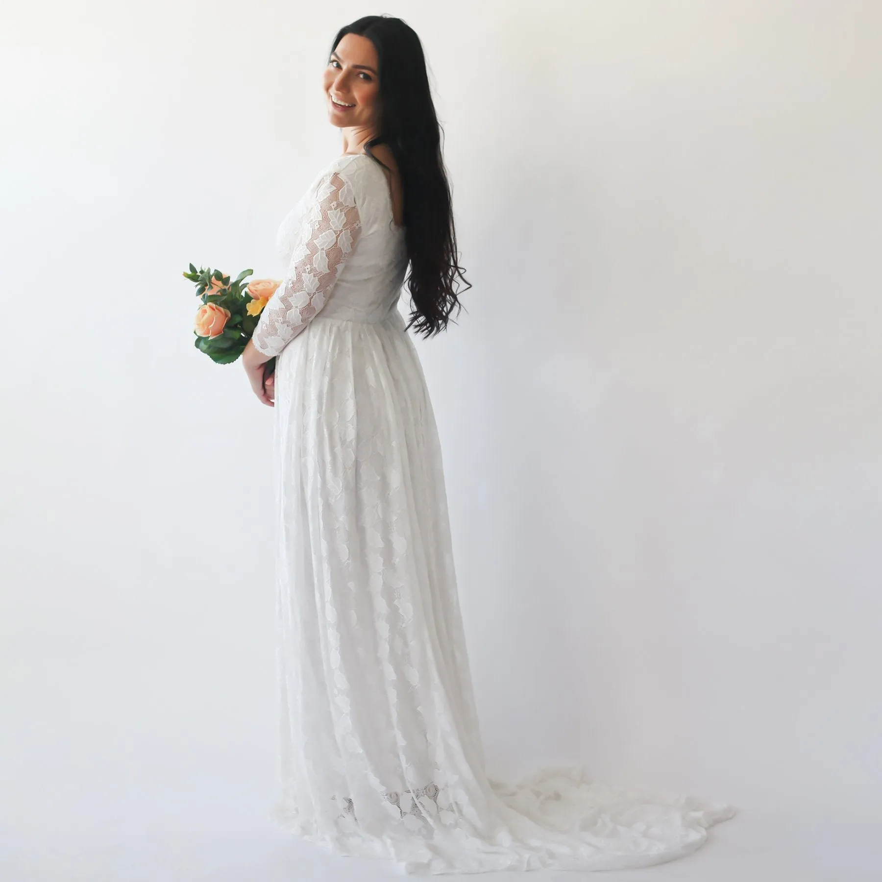 Square Neckline Wedding Train Dress  #1272