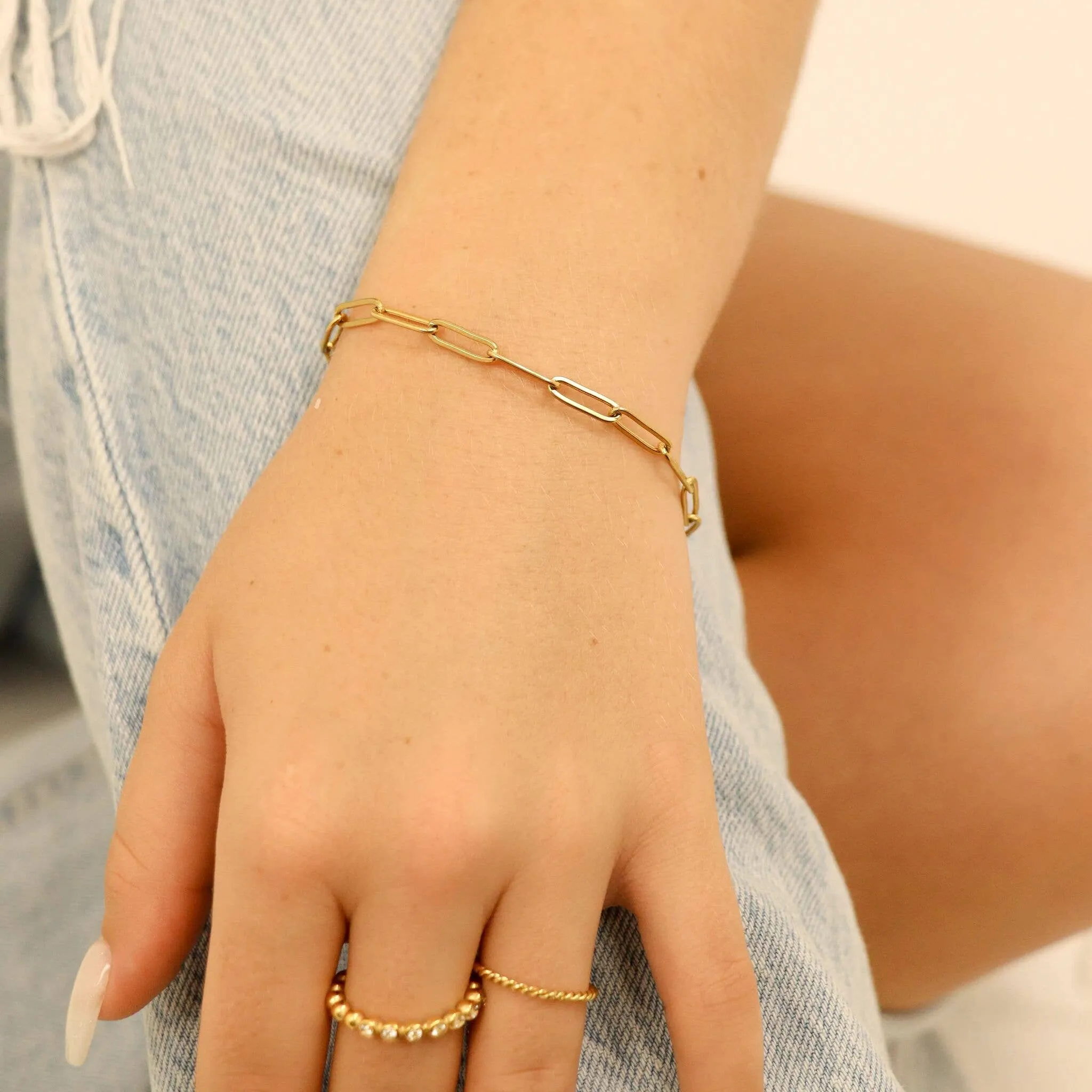 Stainless Steel Paperclip Chain Bracelet Gold / 7"