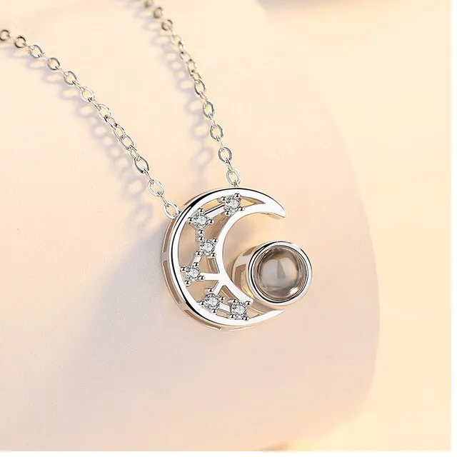 Star Moon Pendant Necklace 100 languages I love you