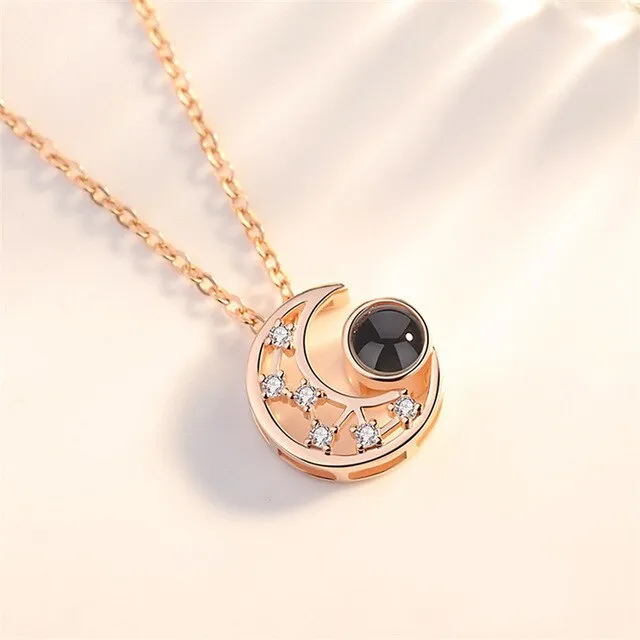 Star Moon Pendant Necklace 100 languages I love you