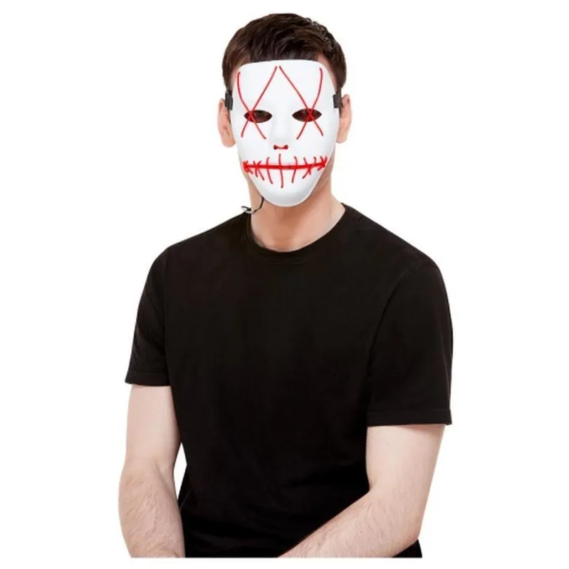 Stitch Face Mask, Neon Red Light Up, White