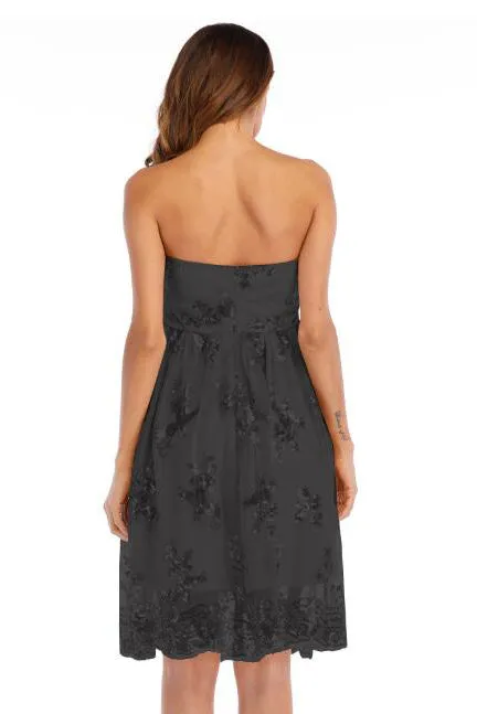 Strapless Floral Sequins Rose Gold Short Party Dress