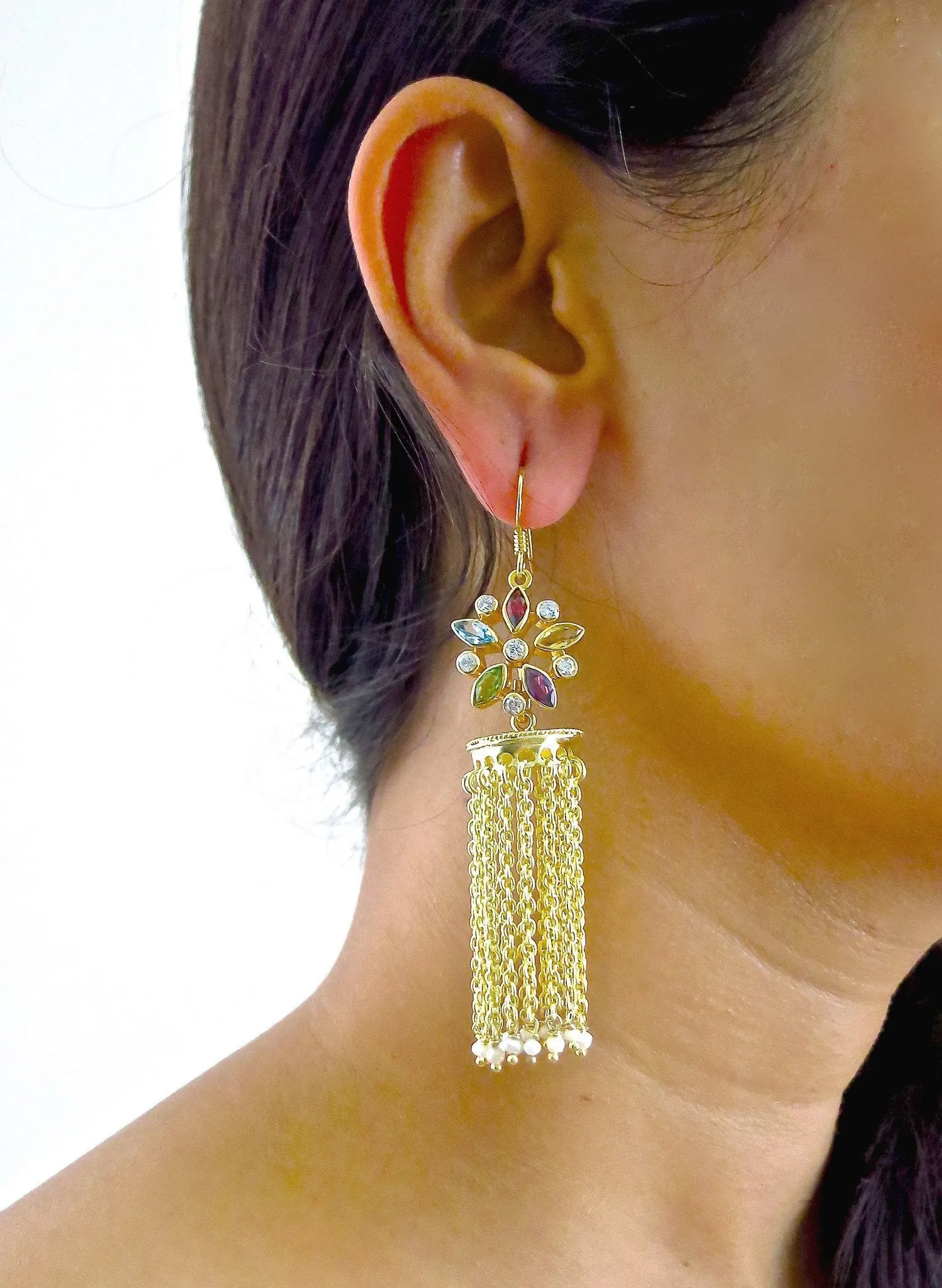 Stunning gold-plated detachable cascading chains jhumkas