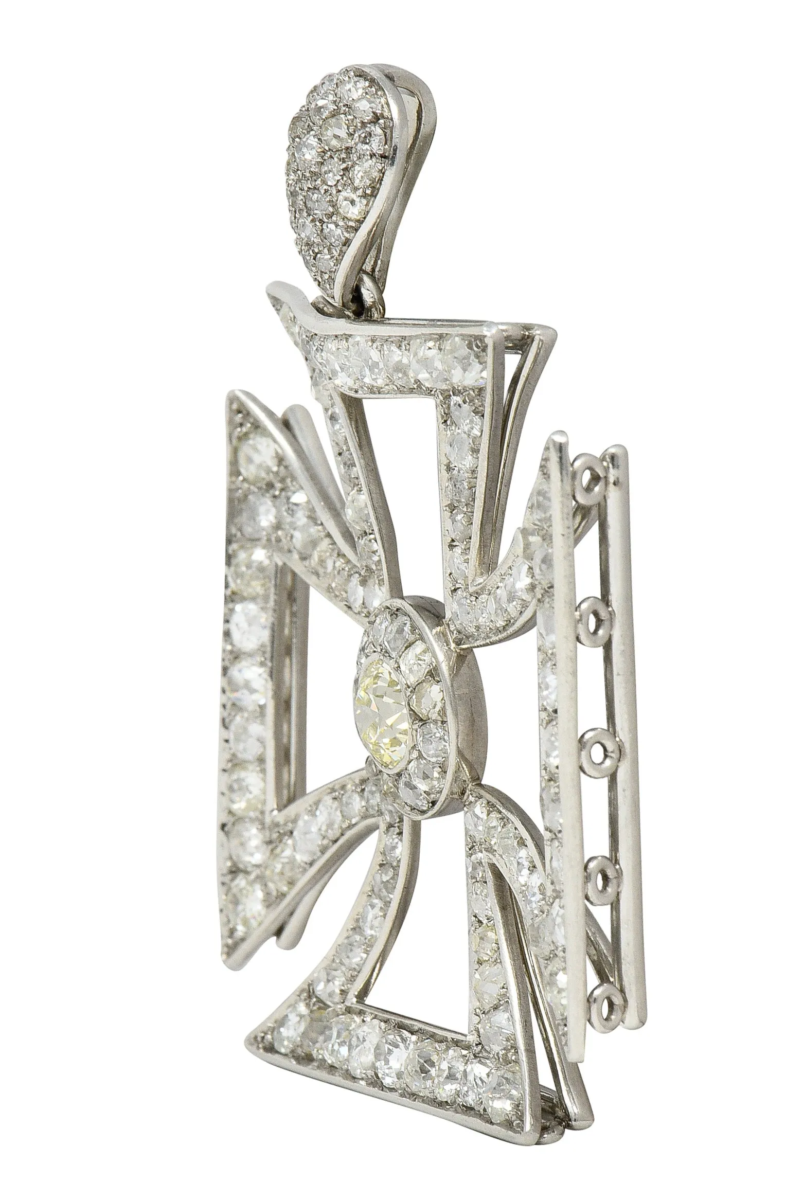 Substantial Art Deco 9.42 CTW Old European & Mine Cut Platinum Germanic Cross Vintage Pendant Meinrad Burch-Korrodi