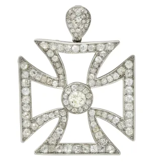 Substantial Art Deco 9.42 CTW Old European & Mine Cut Platinum Germanic Cross Vintage Pendant Meinrad Burch-Korrodi