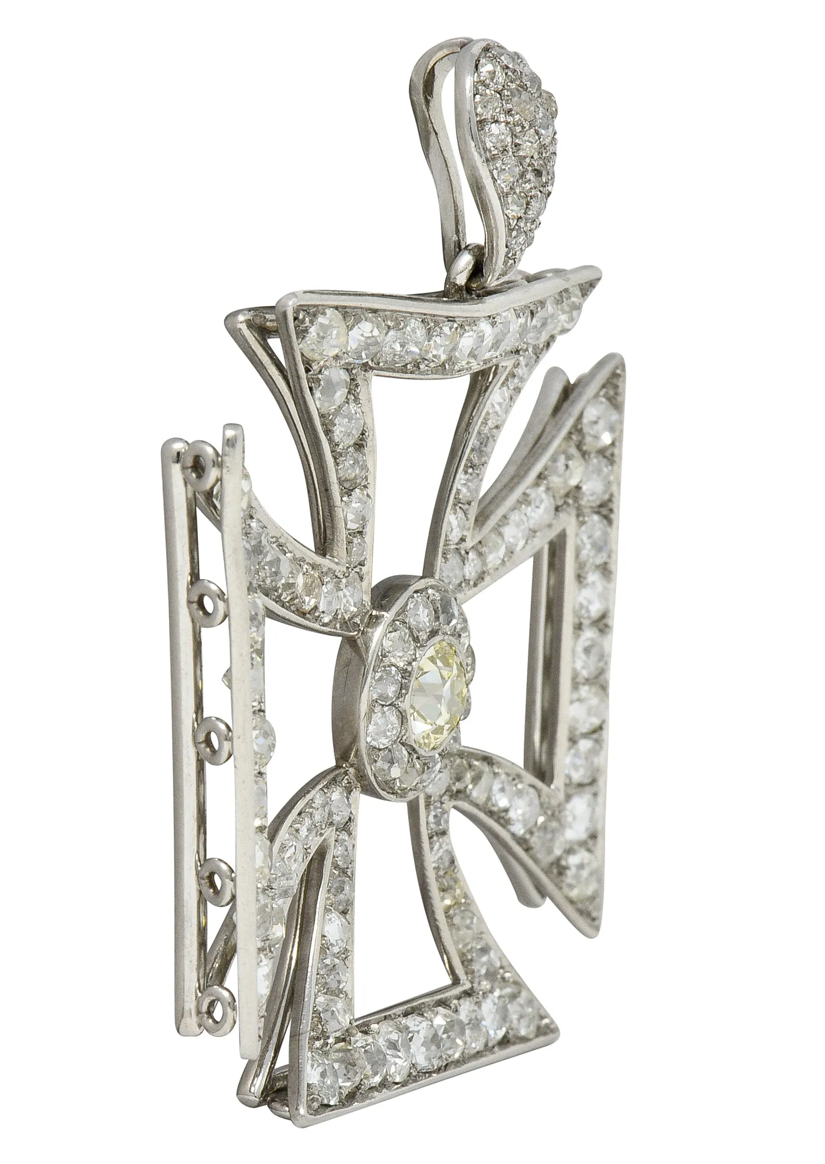 Substantial Art Deco 9.42 CTW Old European & Mine Cut Platinum Germanic Cross Vintage Pendant Meinrad Burch-Korrodi