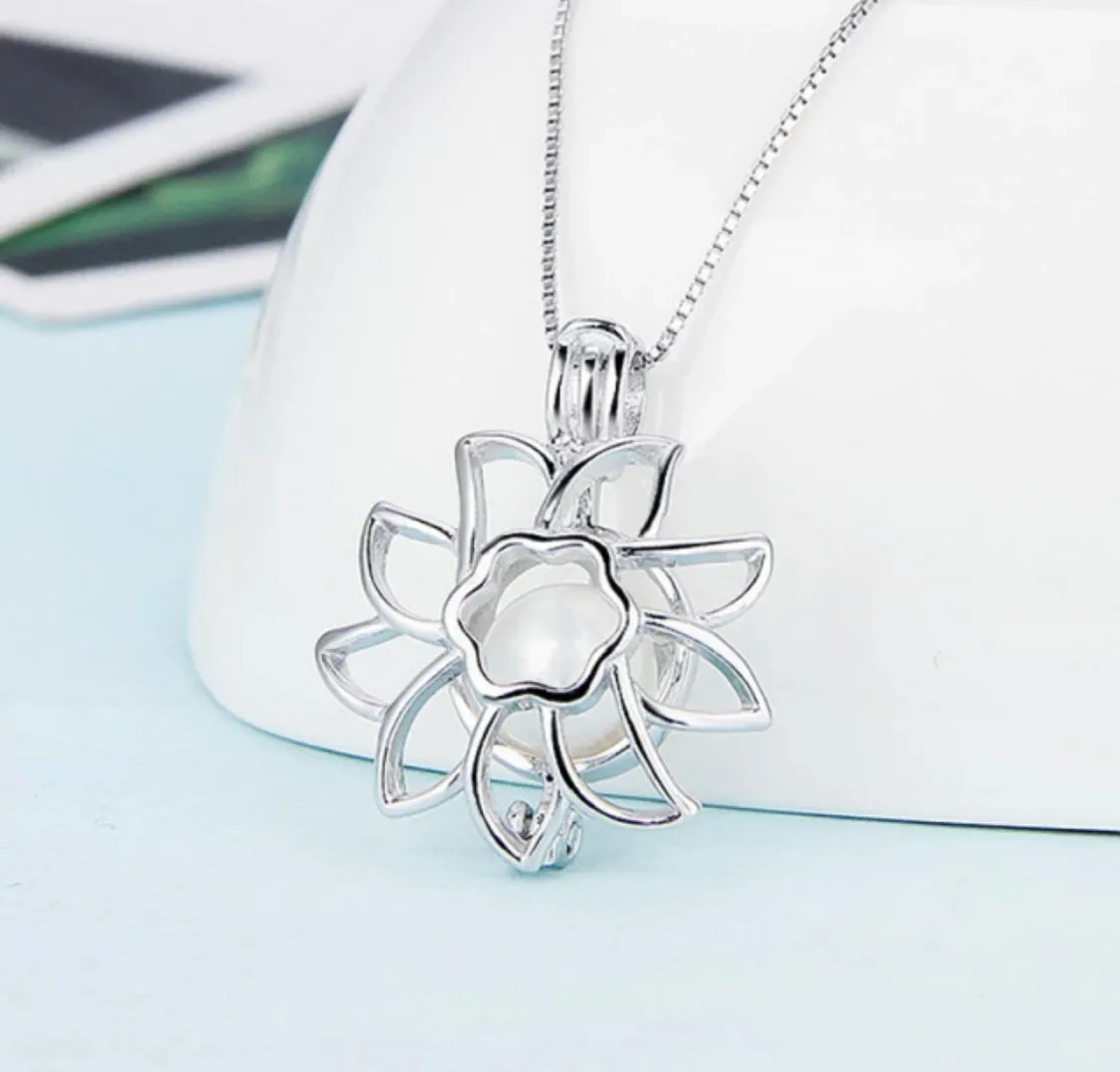 Sunflower Sterling Silver Cage Necklace Set