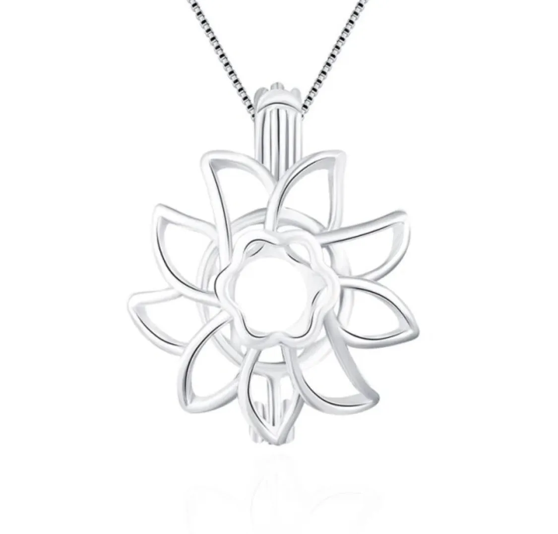 Sunflower Sterling Silver Cage Necklace Set