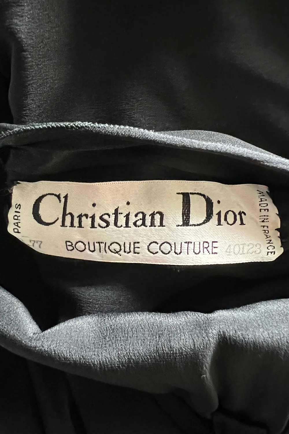 Superb Late 1970s Christian Dior by Marc Bohan Minimalist Demi-Couture Black Silk Dress