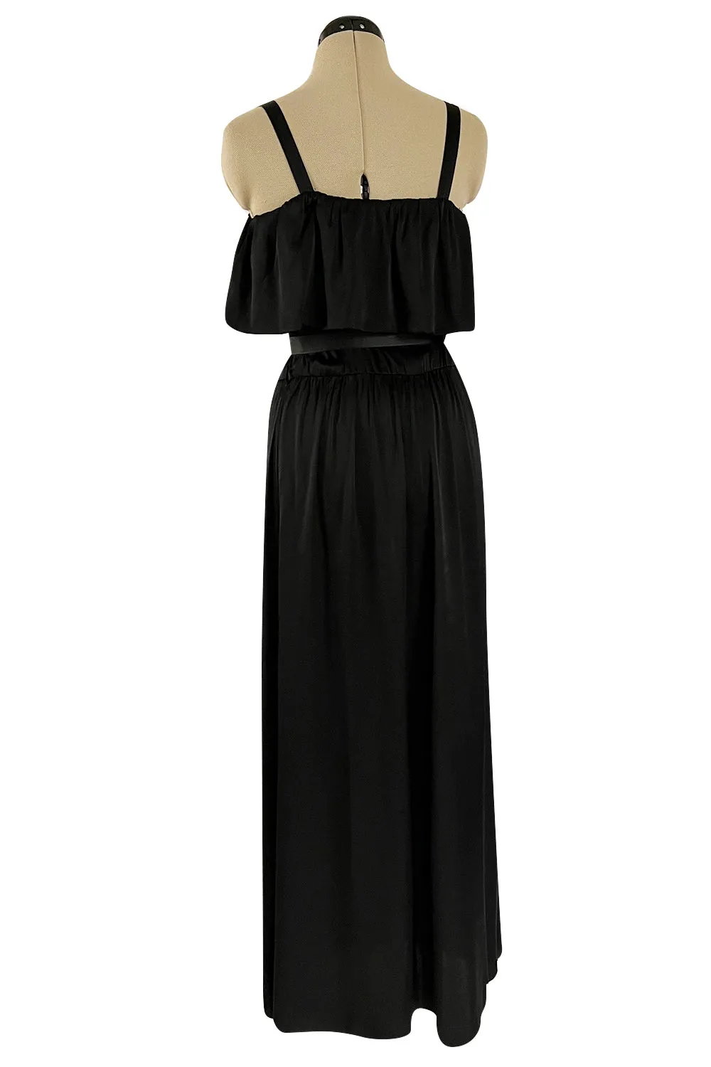 Superb Late 1970s Christian Dior by Marc Bohan Minimalist Demi-Couture Black Silk Dress