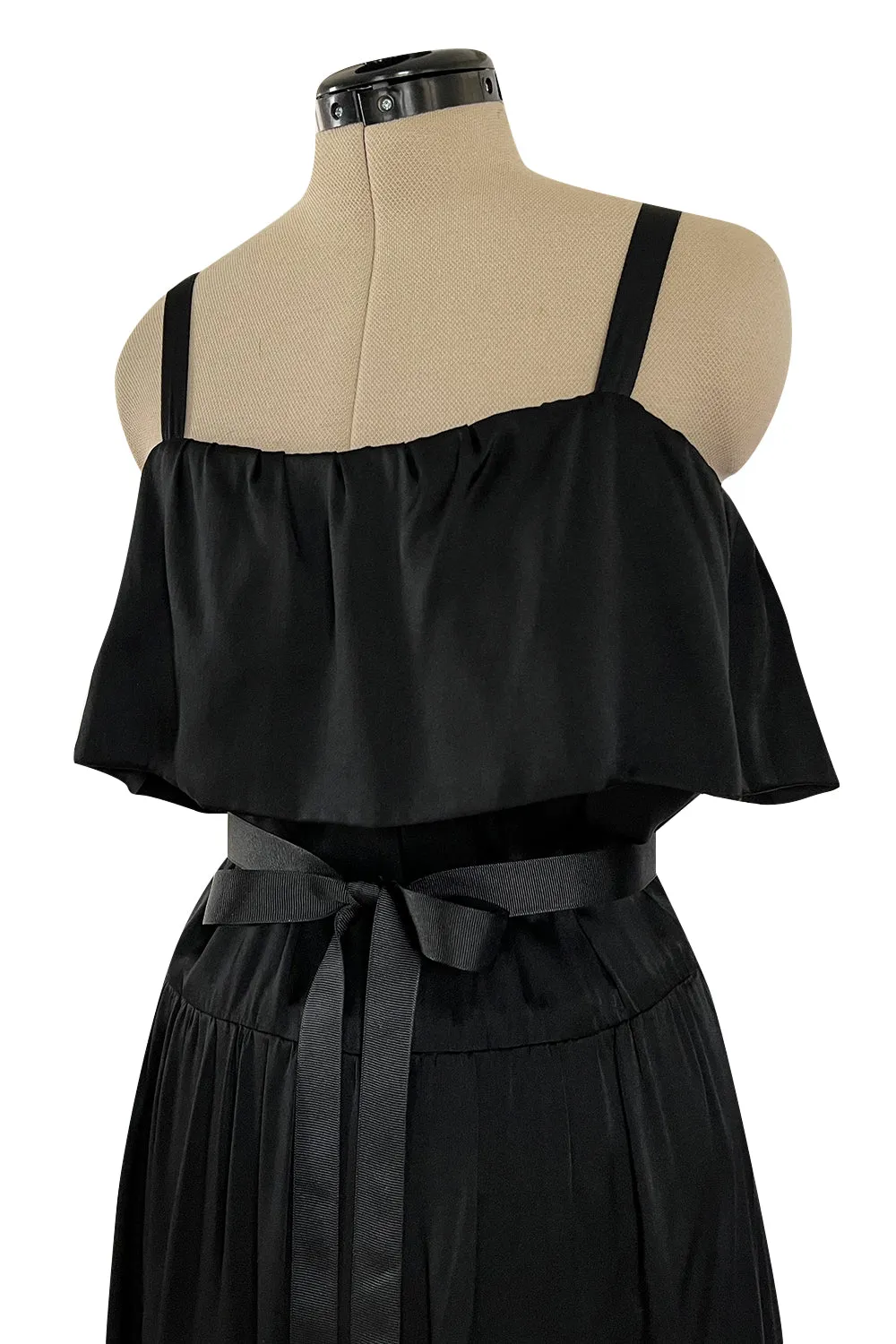 Superb Late 1970s Christian Dior by Marc Bohan Minimalist Demi-Couture Black Silk Dress