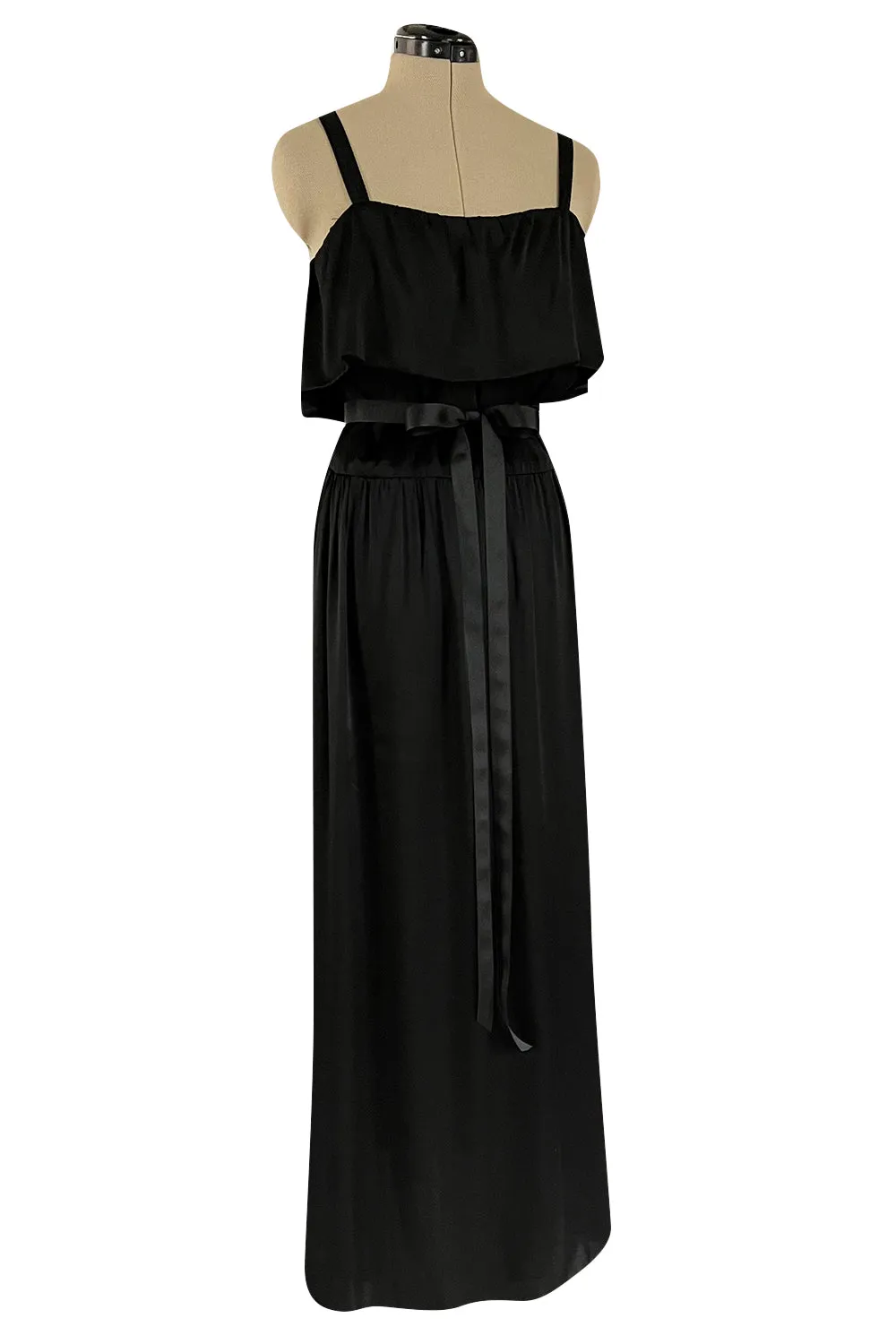 Superb Late 1970s Christian Dior by Marc Bohan Minimalist Demi-Couture Black Silk Dress