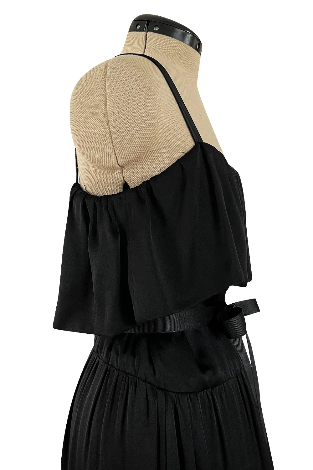 Superb Late 1970s Christian Dior by Marc Bohan Minimalist Demi-Couture Black Silk Dress