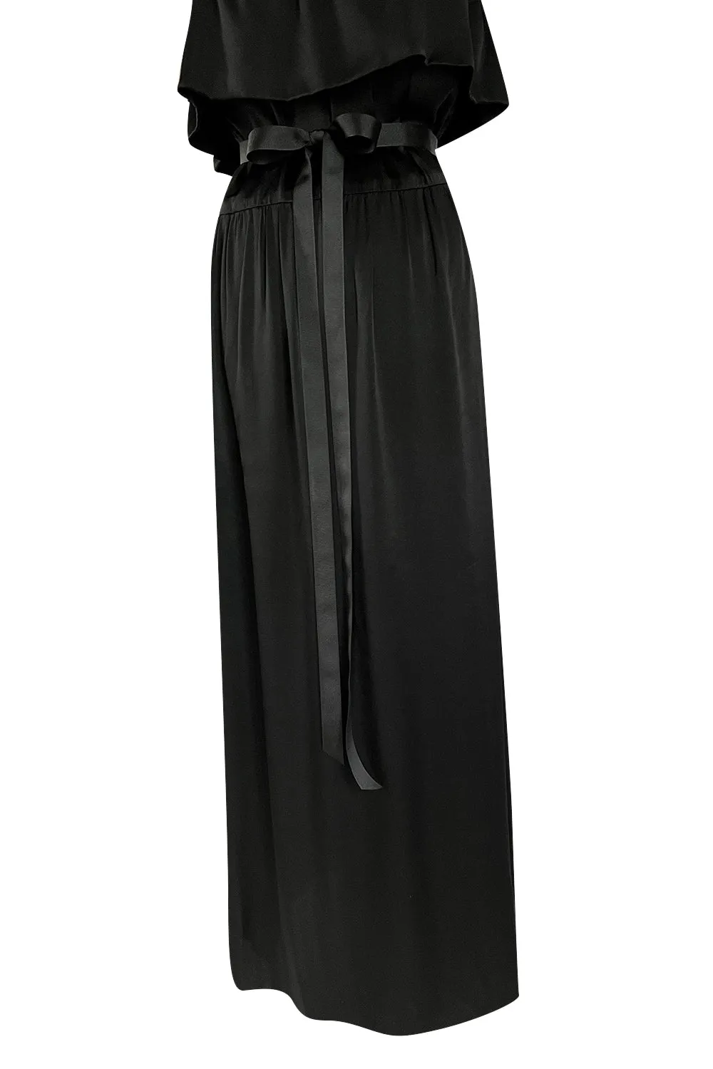 Superb Late 1970s Christian Dior by Marc Bohan Minimalist Demi-Couture Black Silk Dress