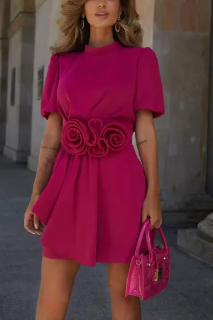 Sweet Surprise Puff Sleeve Rose Ruffles Detail Waist Backless Mini Dress
