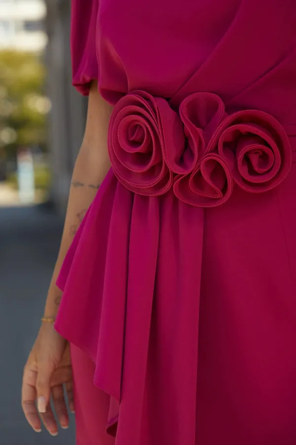 Sweet Surprise Puff Sleeve Rose Ruffles Detail Waist Backless Mini Dress