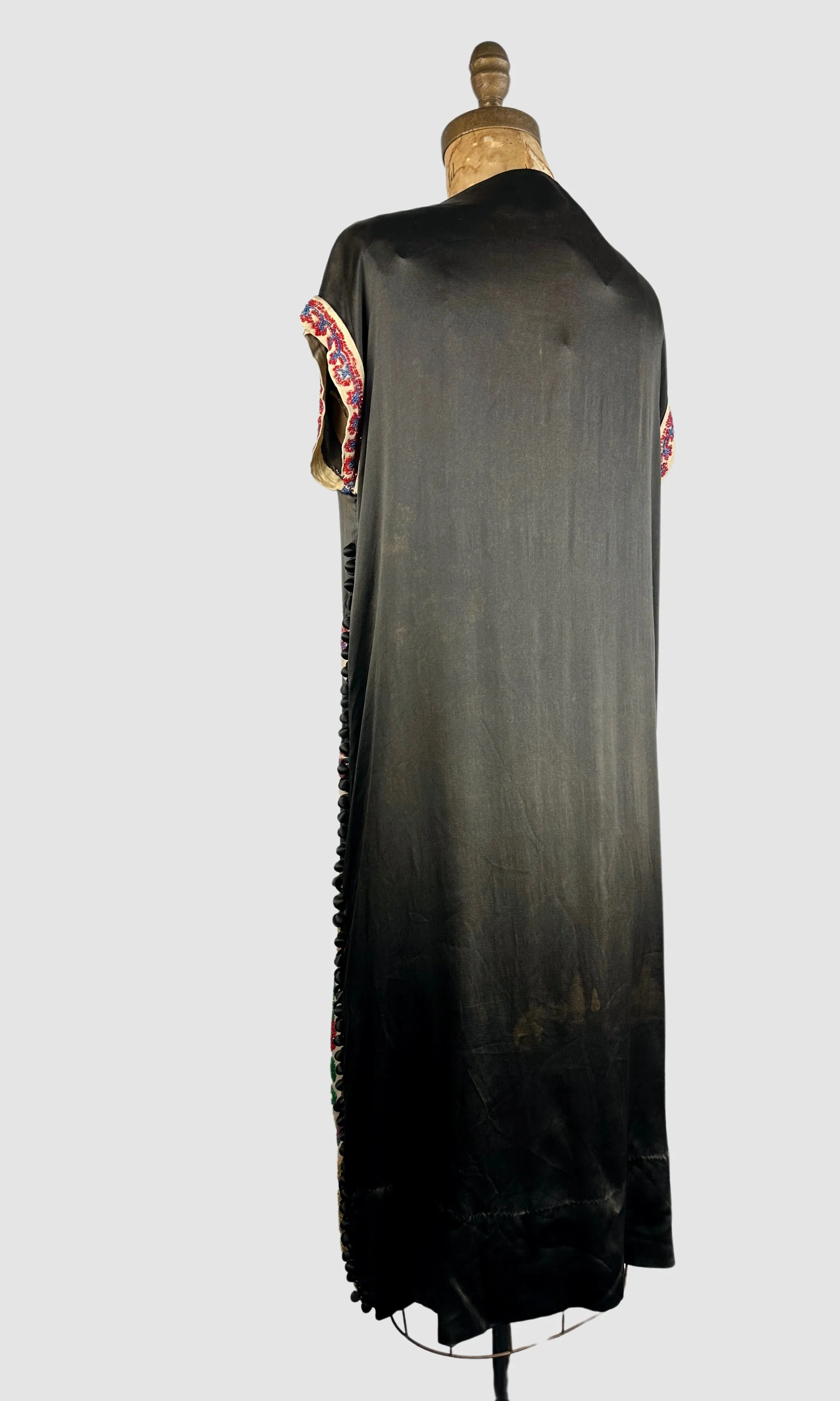 THE BEAD GENERATION  20s Beaded Silk Dress with Jewel Tone Beads • Medium