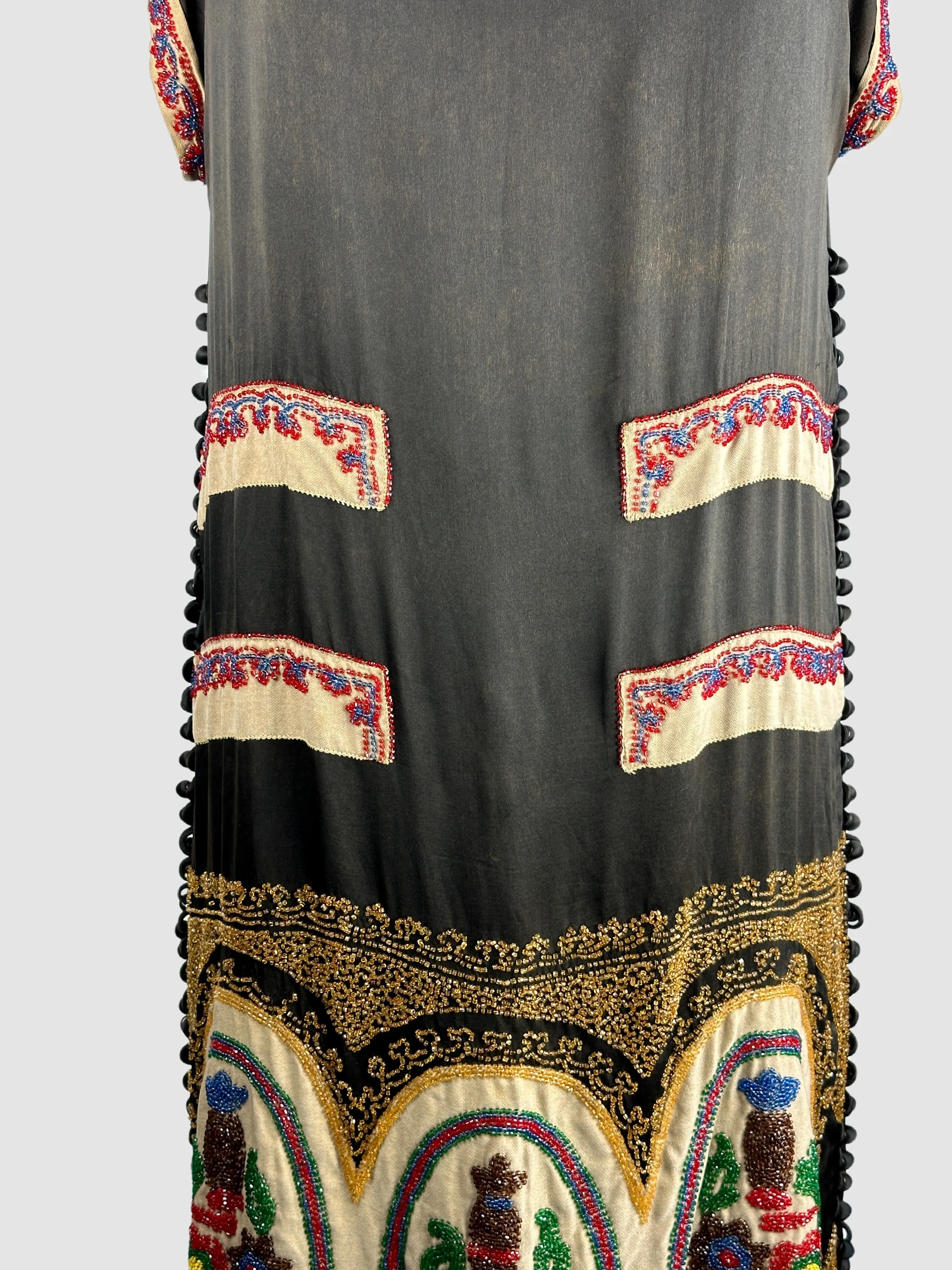 THE BEAD GENERATION  20s Beaded Silk Dress with Jewel Tone Beads • Medium