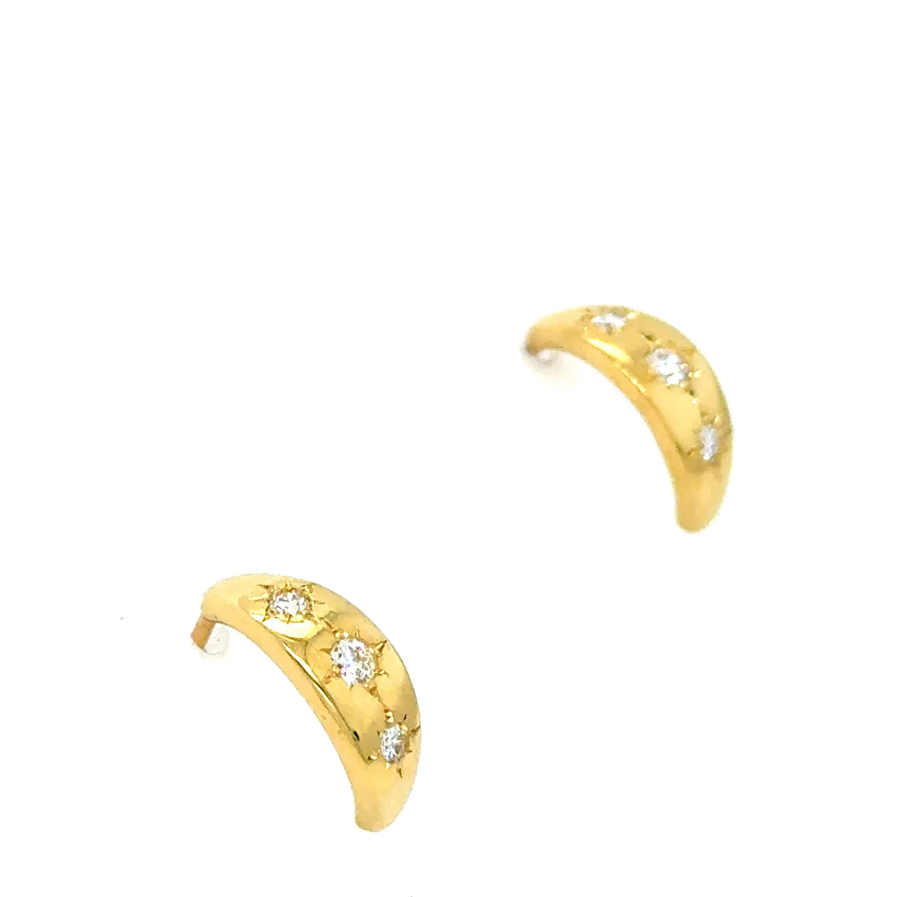 The Perfect Rounded Half Moon Huggie with Diamonds, 18K Yellow Gold.