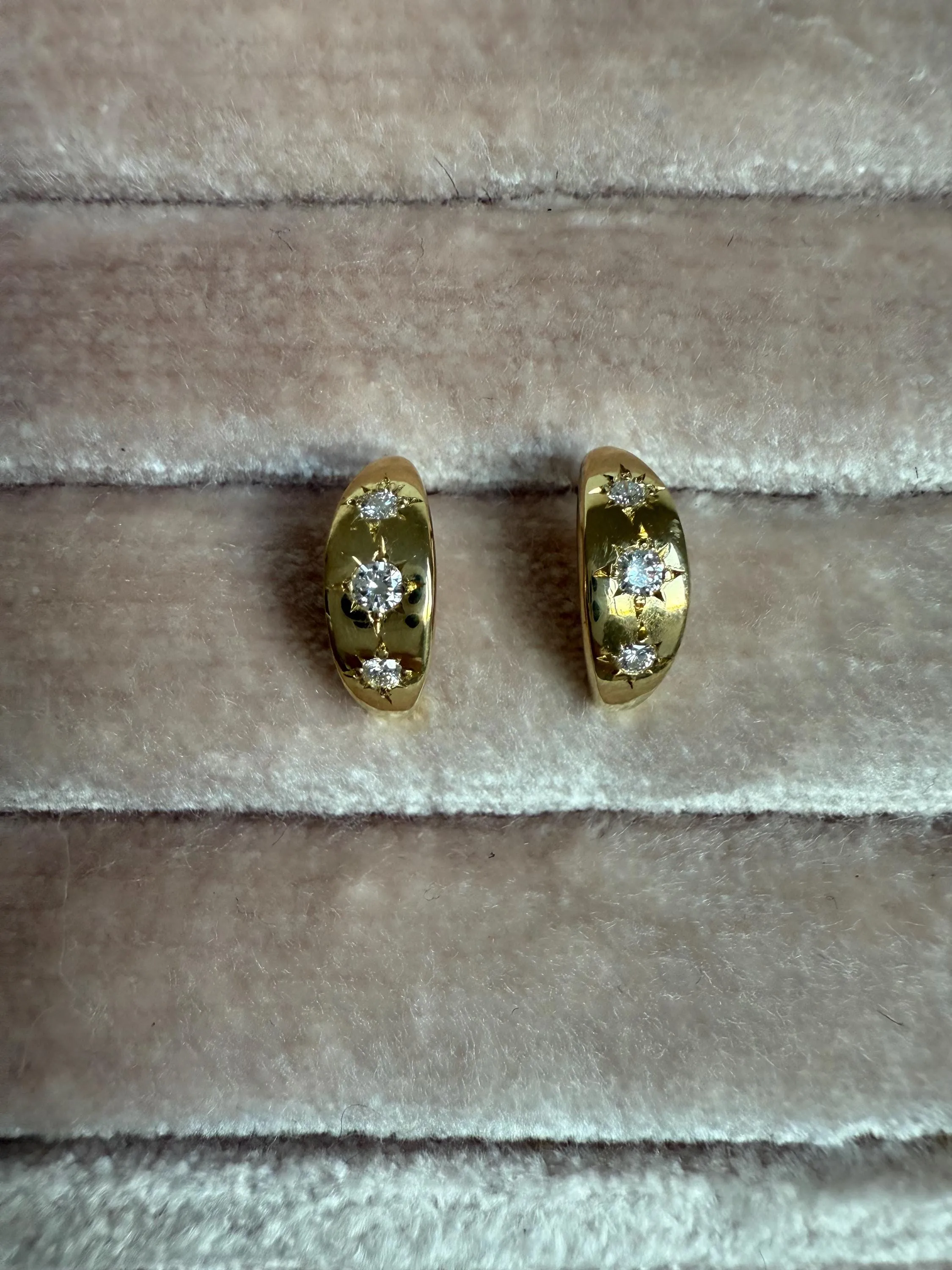 The Perfect Rounded Half Moon Huggie with Diamonds, 18K Yellow Gold.
