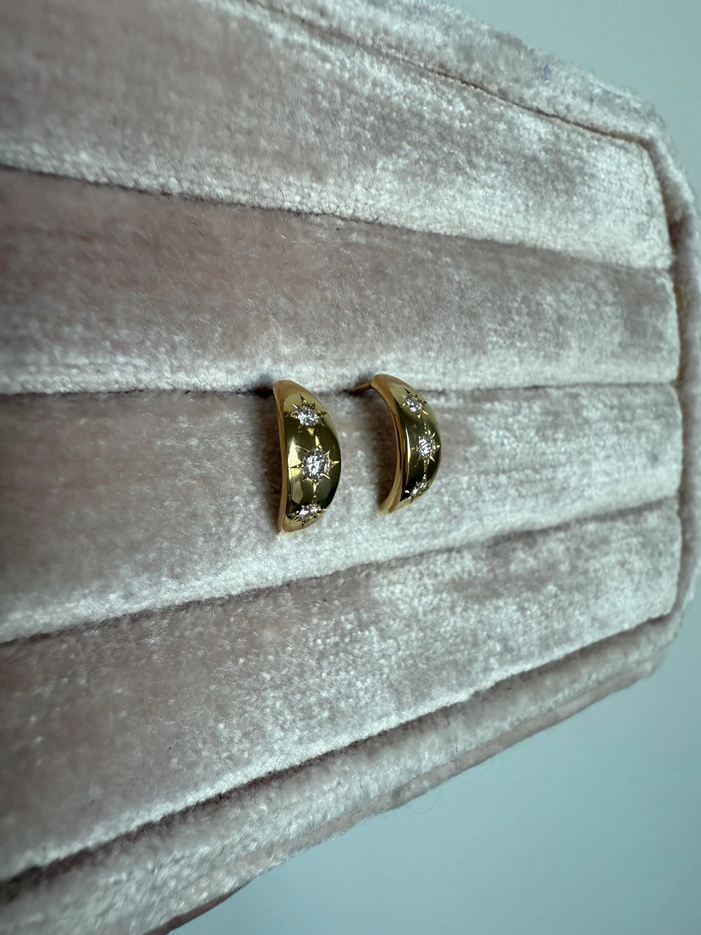 The Perfect Rounded Half Moon Huggie with Diamonds, 18K Yellow Gold.