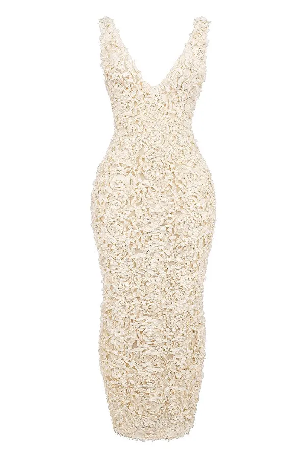 Three-Dimensional Flower Sexy High Waist Slim Fit Dress