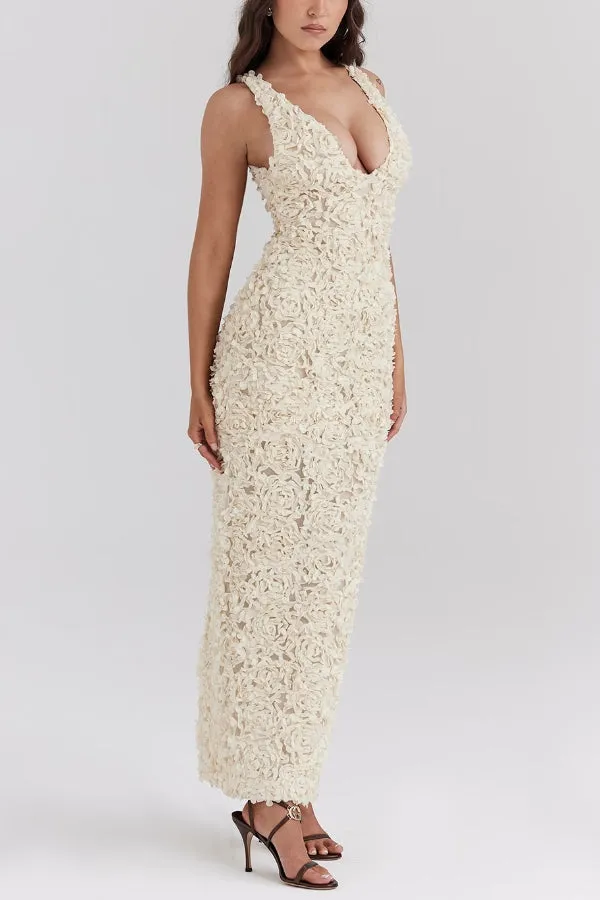 Three-Dimensional Flower Sexy High Waist Slim Fit Dress