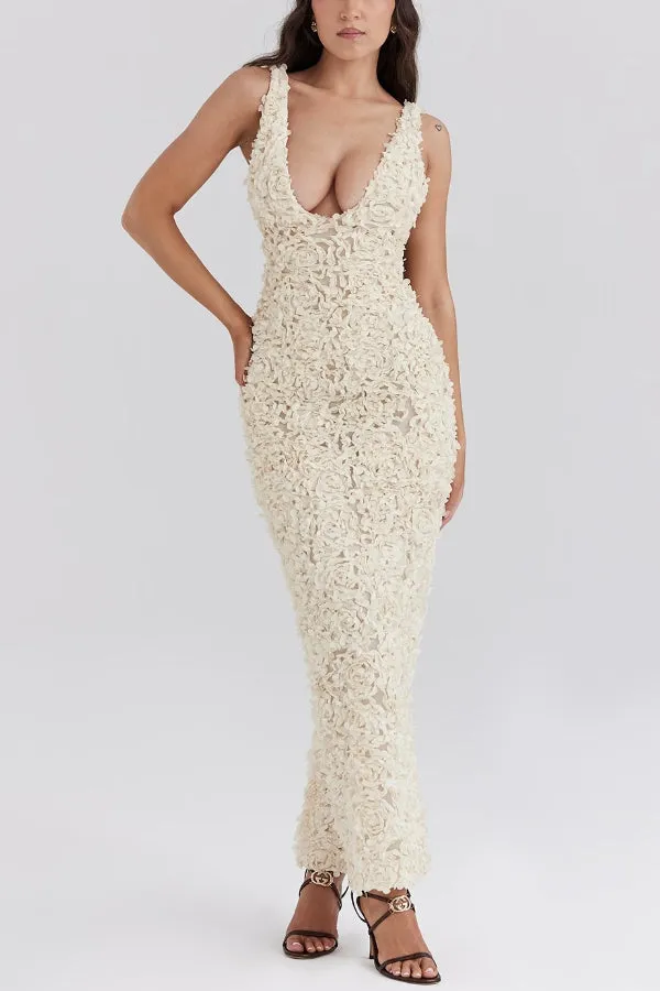 Three-Dimensional Flower Sexy High Waist Slim Fit Dress