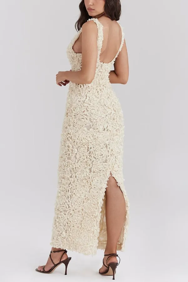 Three-Dimensional Flower Sexy High Waist Slim Fit Dress
