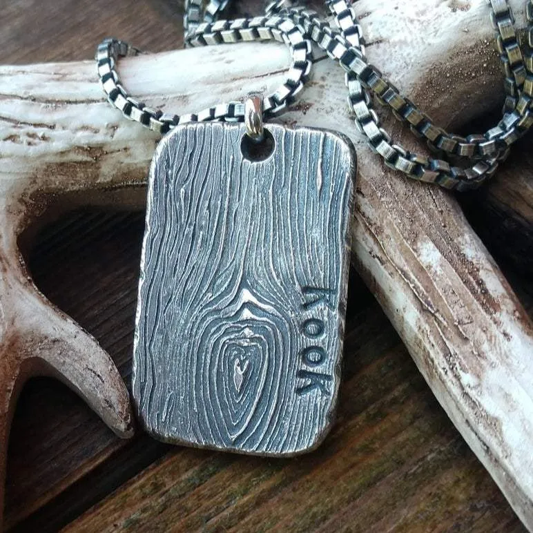 Tree Bark Textured Pendant | Personalized Sterling Silver Tag