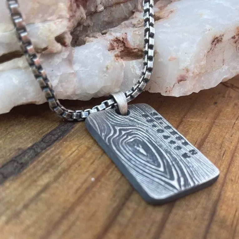 Tree Bark Textured Pendant | Personalized Sterling Silver Tag