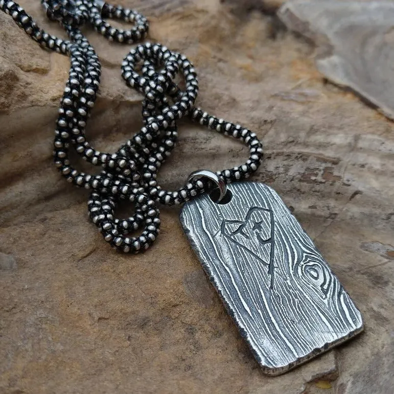Tree Bark Textured Pendant | Personalized Sterling Silver Tag