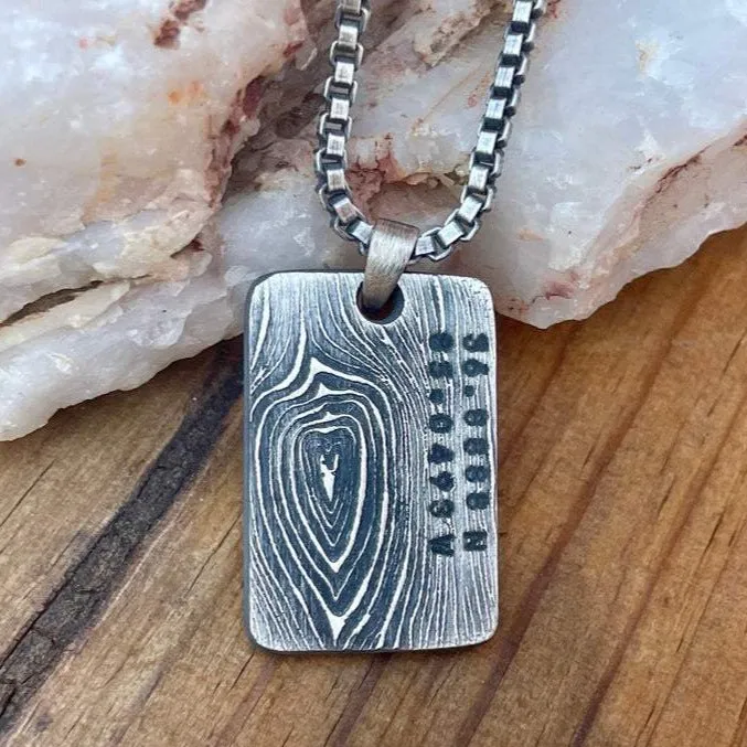Tree Bark Textured Pendant | Personalized Sterling Silver Tag