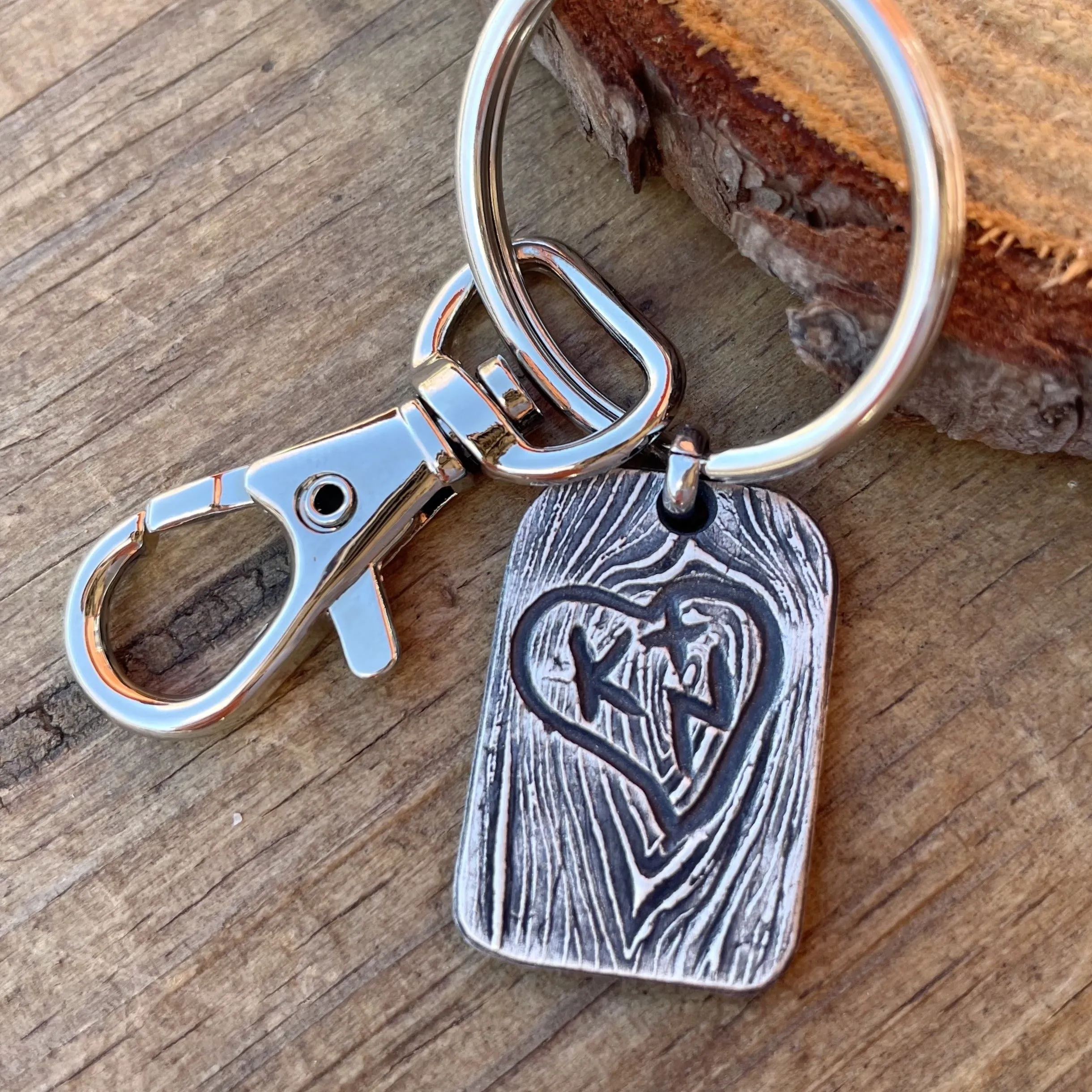 Tree Bark Textured Pendant | Personalized Sterling Silver Tag