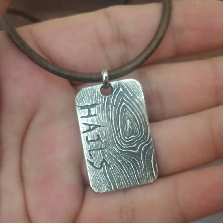 Tree Bark Textured Pendant | Personalized Sterling Silver Tag