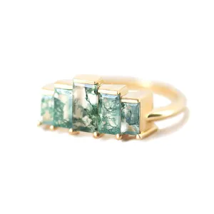 Trendolla 14K Gold Multi-Arrangement Square Moss Agate And CZ Diamond Ring Set