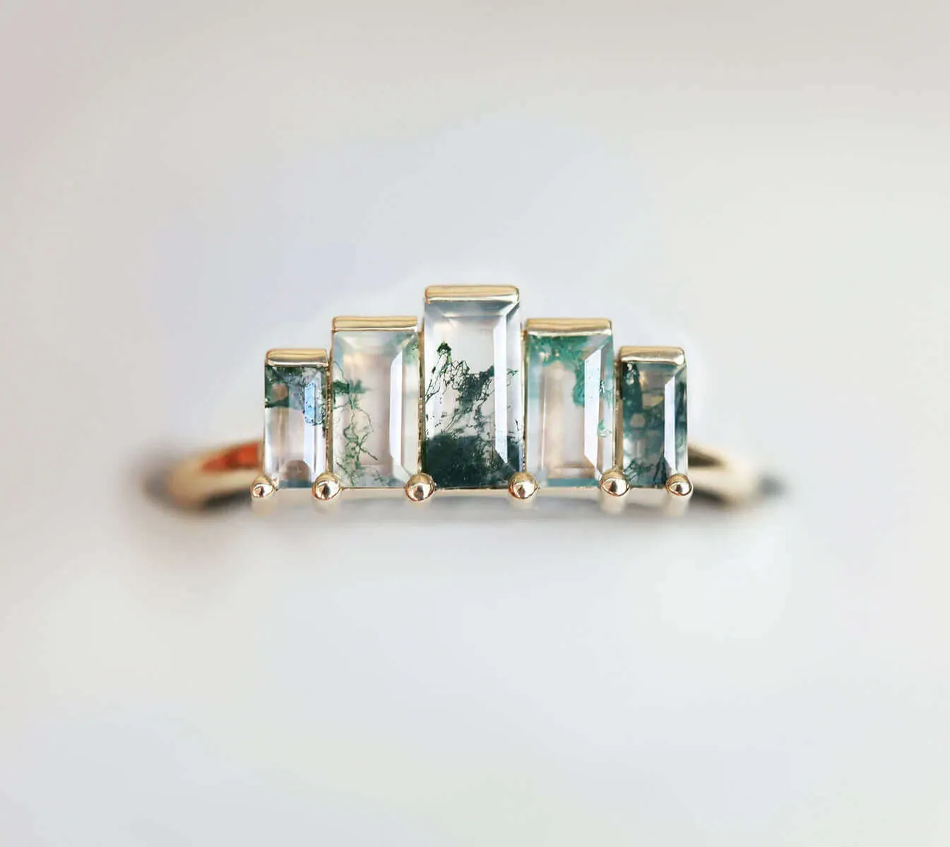 Trendolla 14K Gold Multi-Arrangement Square Moss Agate And CZ Diamond Ring Set