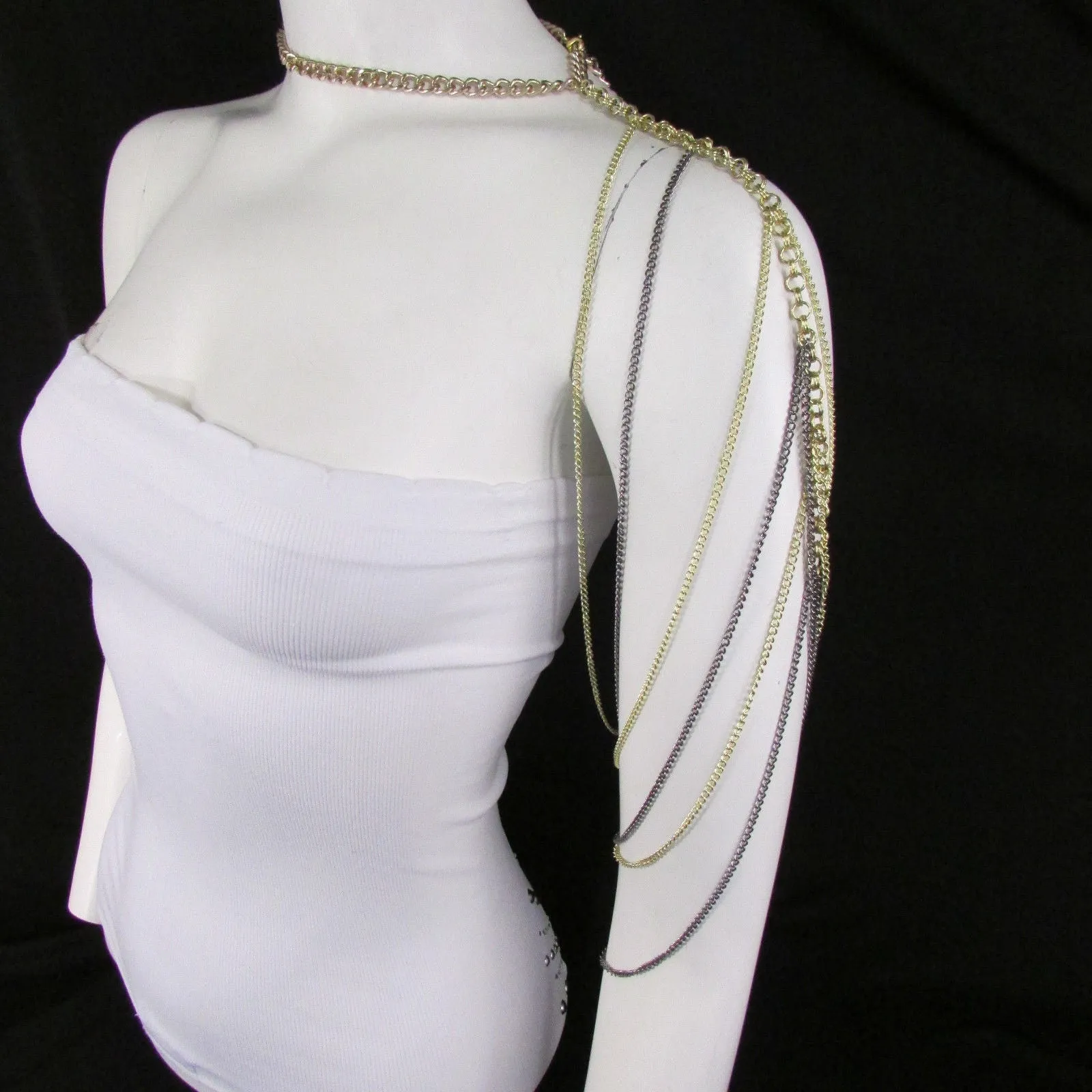 Trendy One Side Body Chain Gold Metal Black Pewter Mesh Chain Necklace Fashion Shoulder Drapes Lady Gaga