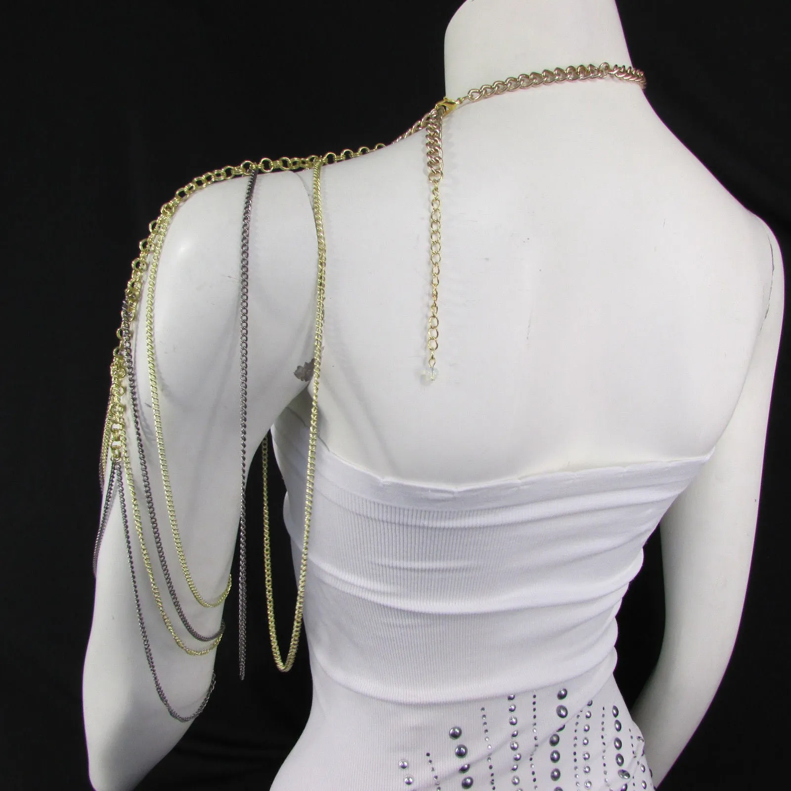 Trendy One Side Body Chain Gold Metal Black Pewter Mesh Chain Necklace Fashion Shoulder Drapes Lady Gaga