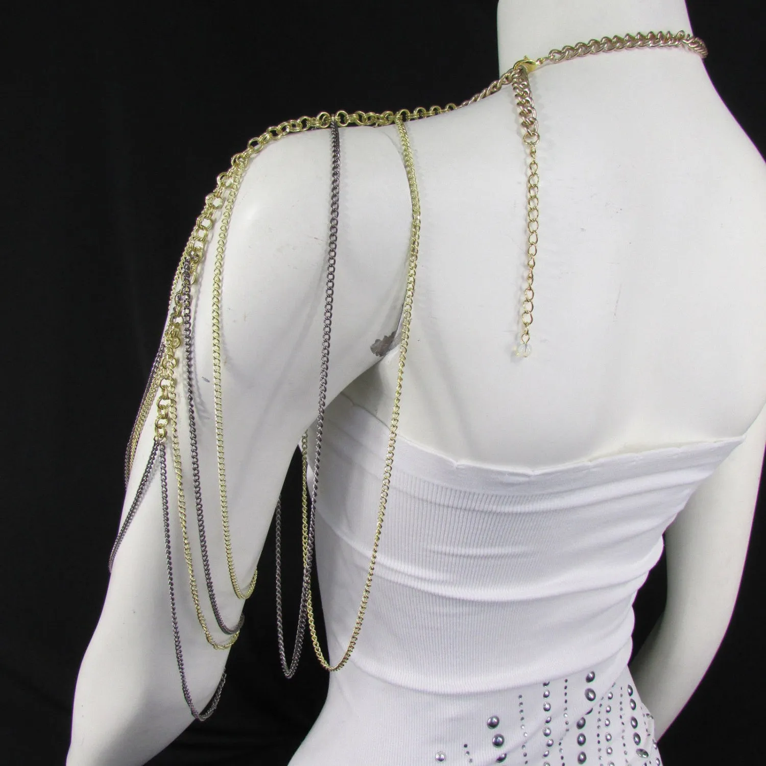 Trendy One Side Body Chain Gold Metal Black Pewter Mesh Chain Necklace Fashion Shoulder Drapes Lady Gaga