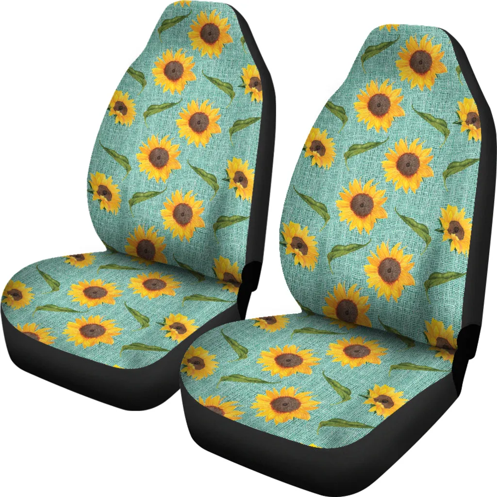 Turquoise Burlap With Sunflowers Car Seat Covers