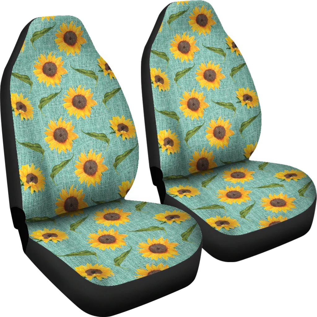 Turquoise Burlap With Sunflowers Car Seat Covers